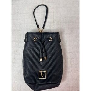 VS Victoria's Secret Quilted Black V logo perfume Pouch Wristlet Bag